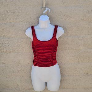 Papaya Medium Red Velvet Cinch Bust Sleeveless Tank Top Goth Vampire